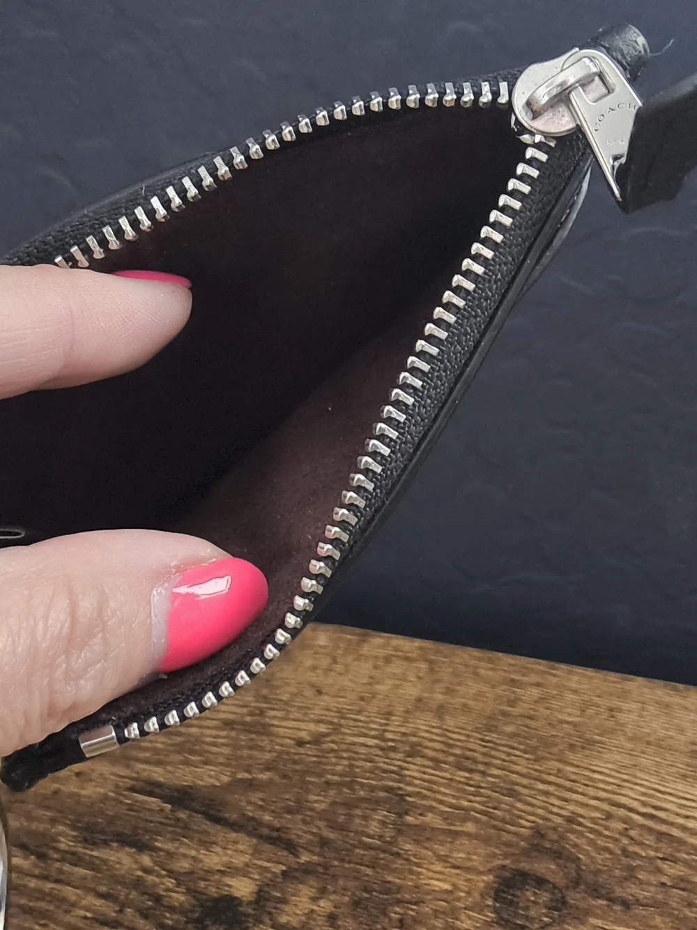 Coach Signature Black Zip Card Case with Keyring